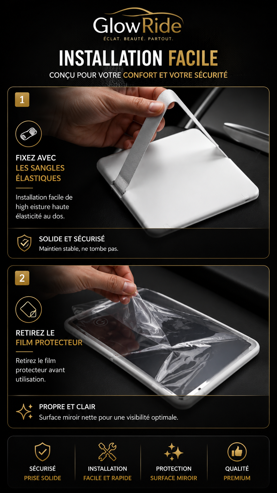 🚘  GlowRide – Miroir LED Tactile Haute Qualité pour Pare-Soleil | Lumière LED Puissante ✨Tactile Haute Qualité pour Pare-Soleil | Lumière LED Puissante ✨