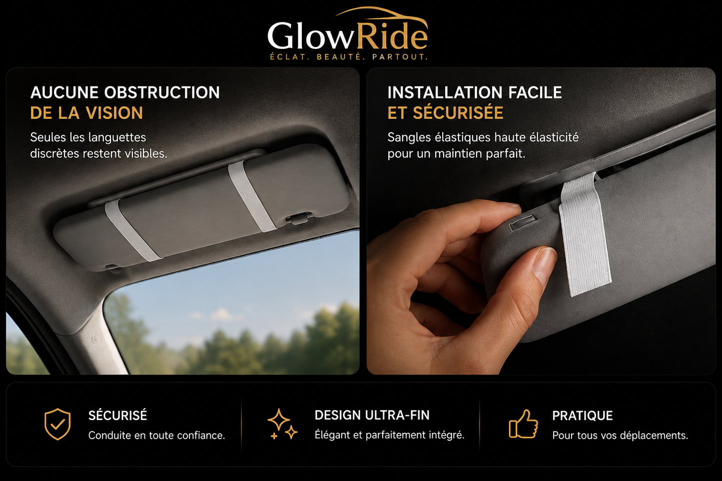 🚘  GlowRide – Miroir LED Tactile Haute Qualité pour Pare-Soleil | Lumière LED Puissante ✨Tactile Haute Qualité pour Pare-Soleil | Lumière LED Puissante ✨